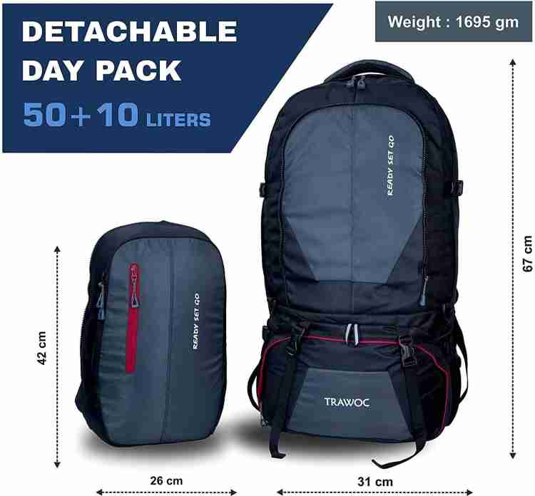 Hiking backpack with detachable daypack on sale