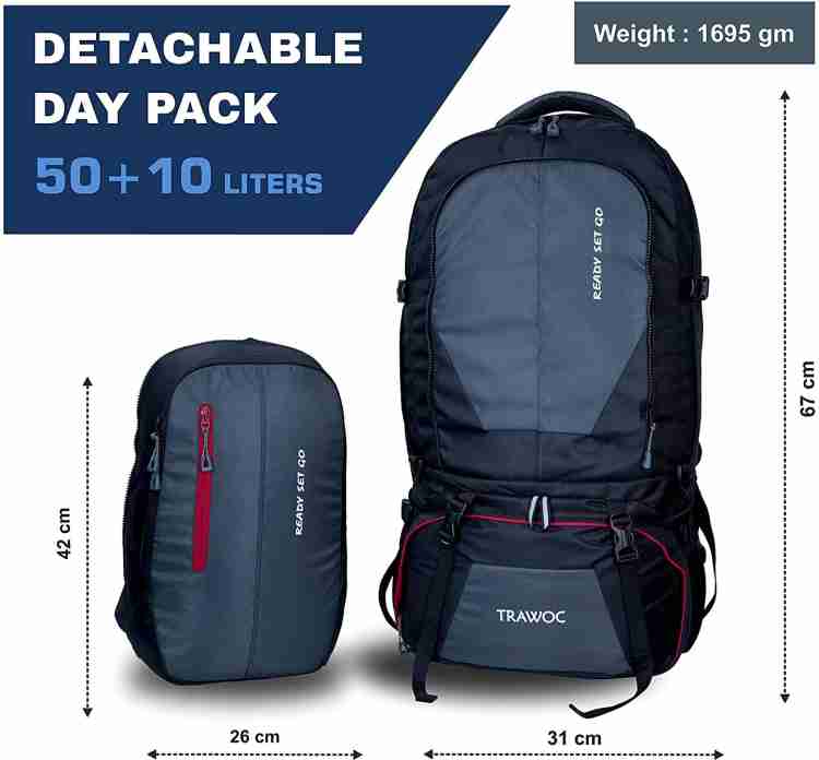 Rucksack with store detachable daypack