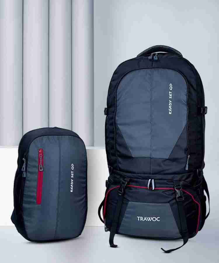 TRAWOC Travel Backpack with Detachable Daypack Camping Hiking Trekking Bag Rucksack 60 L BLACK Price in India Flipkart