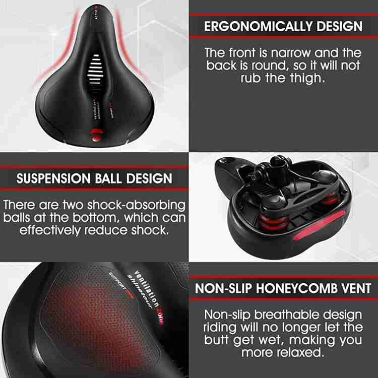 ELEPHANTBOAT Cycle Seat with Red Reflective Safety Strip Universal Memory Foam Bicycle Seat Saddle