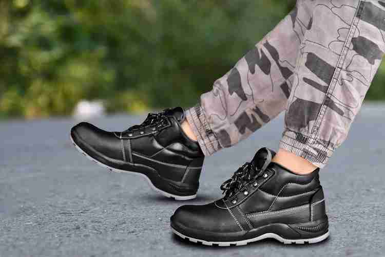 Mens black steel toe work shoes hot sale