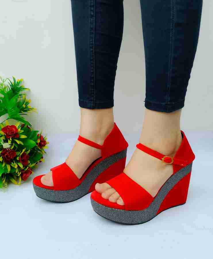 Red wedges shoes store cheap