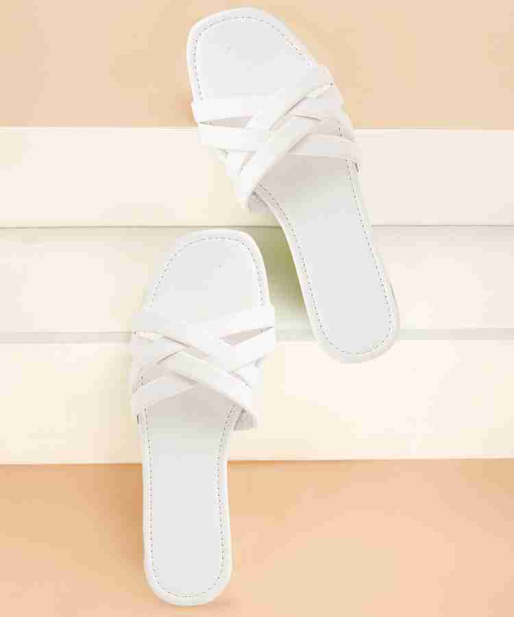 White leather sliders online womens