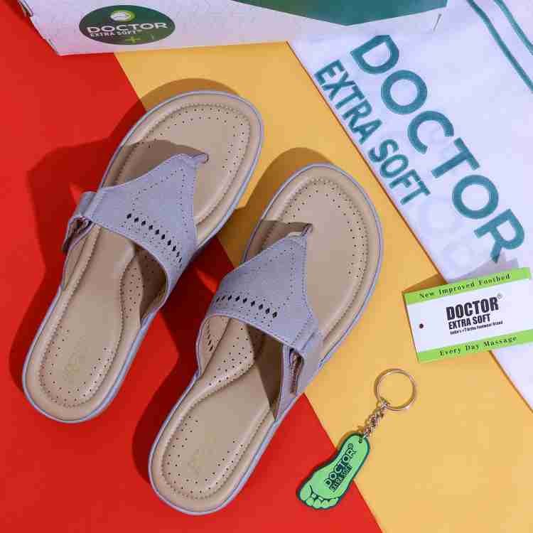 DOCTOR EXTRA SOFT Flat Memory Foam Slippers FlipFlops Comfortable Sandals Adjustable Strap Women Grey Flats