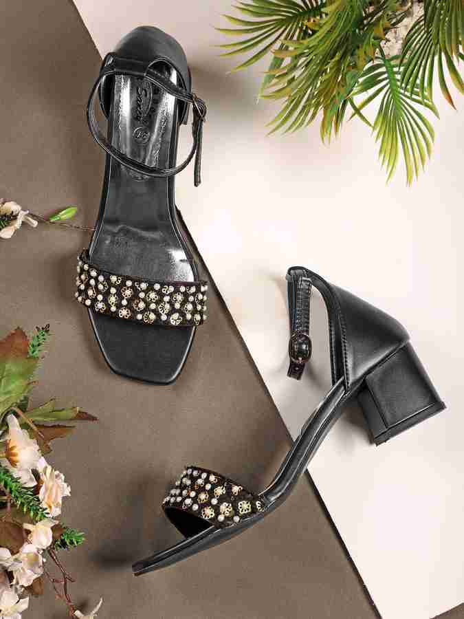 Black 2 inch block heel sandals sales