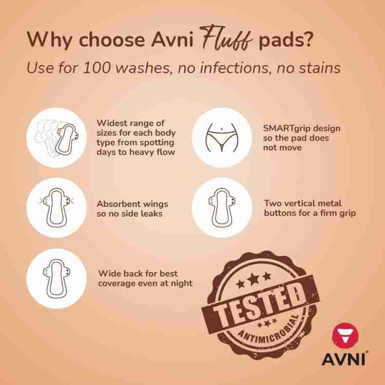 Avni Fluff Washable Cloth Pads, Large Size (L-280MM, Pack of 4