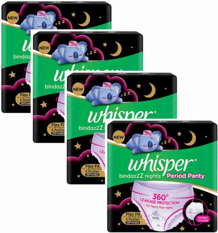 Whisper BindazzZ night period panty panties 1+1+1+1pack of Sanitary Pad, Buy Women Hygiene products online in India