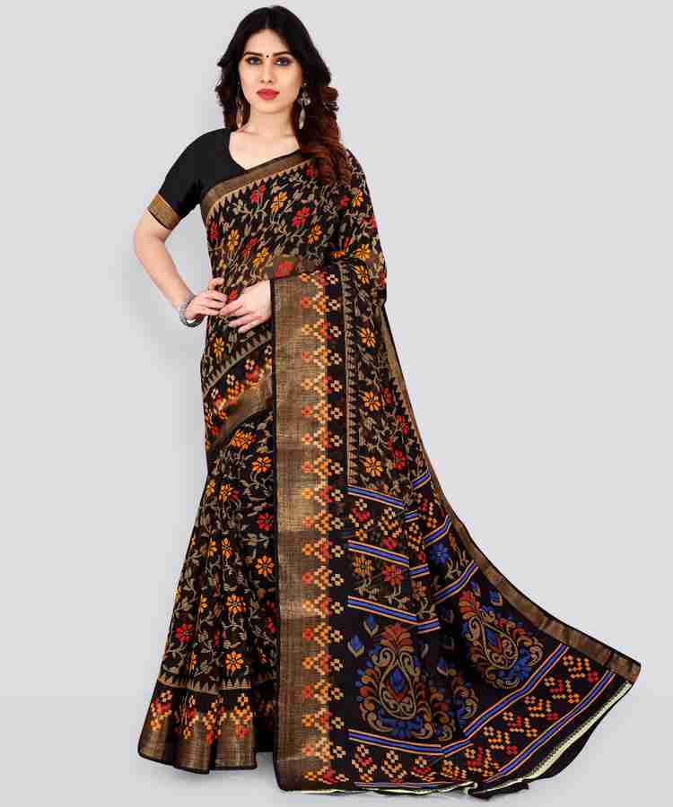 Buy Jhilmil Fashion Digital Print Bollywood Cotton Silk Black Sarees Online Best Price In India Flipkart