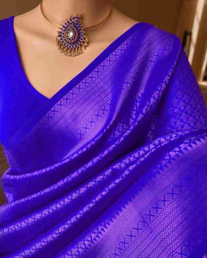 Buy Femiro Fab Woven Animal Print Applique Paisley Temple Border Embellished Kanjivaram Silk Blend Pure Silk Blue Sarees Online Best Price In India Flipkart
