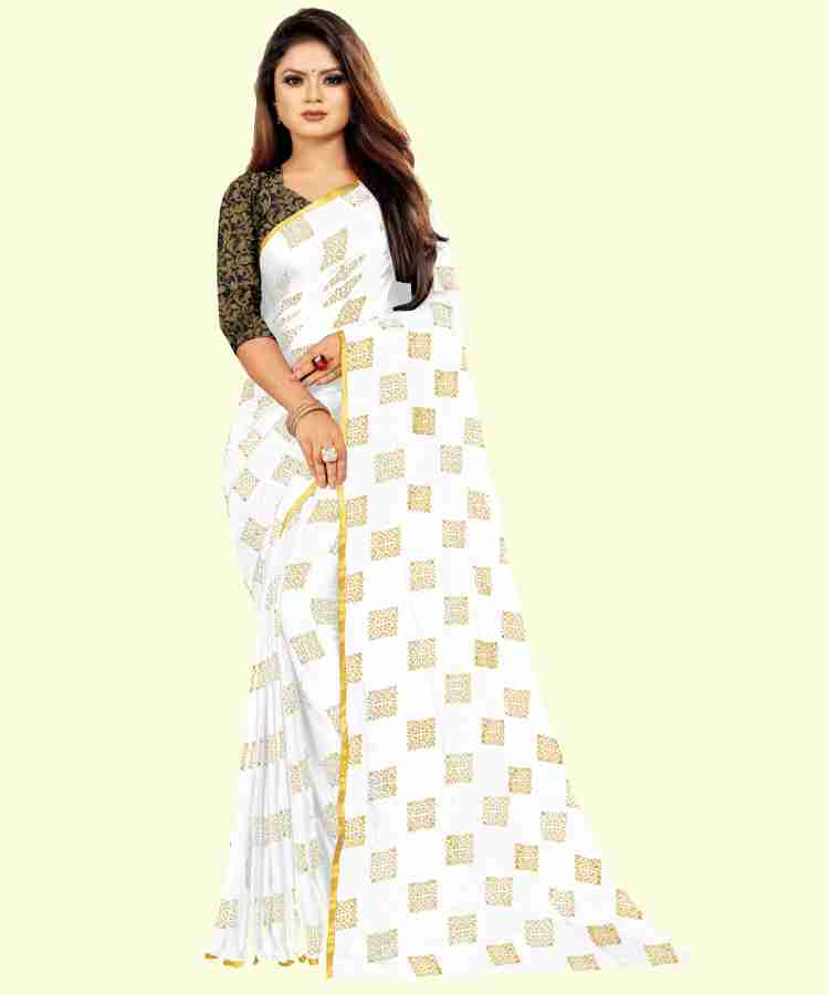 Buy RHEY Printed Bollywood Chiffon White Sarees Online Best Price In India Flipkart