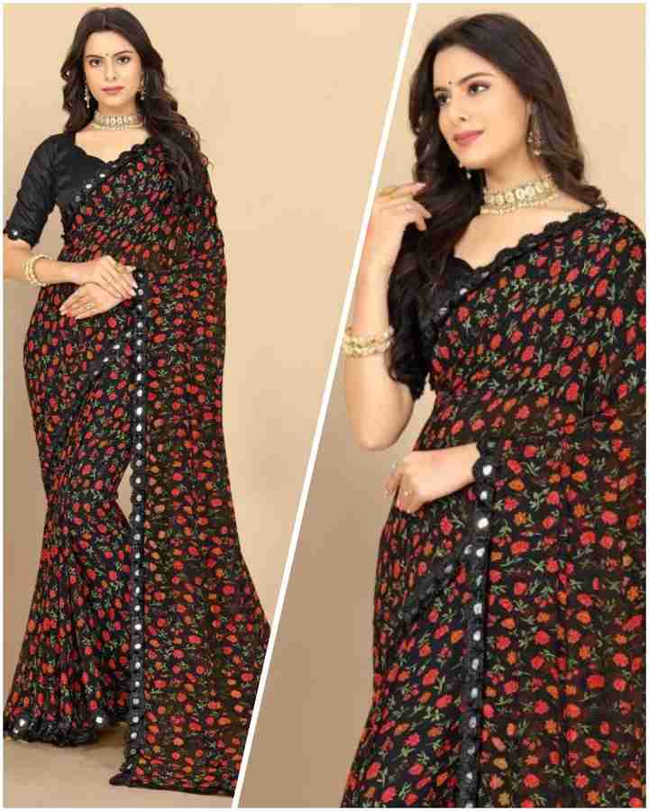 Buy BLEESBURY Printed Bollywood Chiffon Georgette Black Sarees Online Best Price In India Flipkart