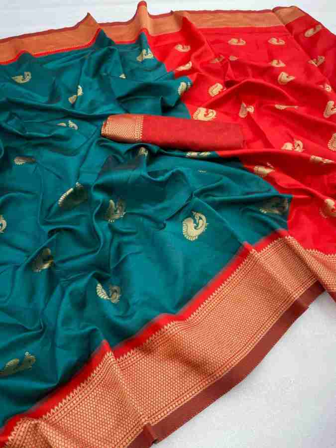 Buy LOOKOUT Woven Kanjivaram Silk Blend Blue Sarees Online @ Best Price In  India