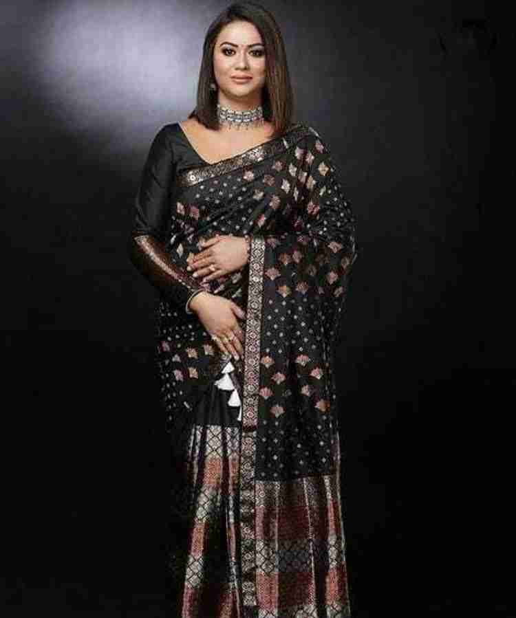 Buy omtextile Woven Printed Mekhela Chador Cotton Blend Black