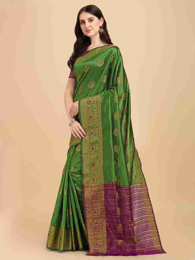 Buy ZIKARAA Woven Bollywood Silk Blend Green Sarees Online @ Best