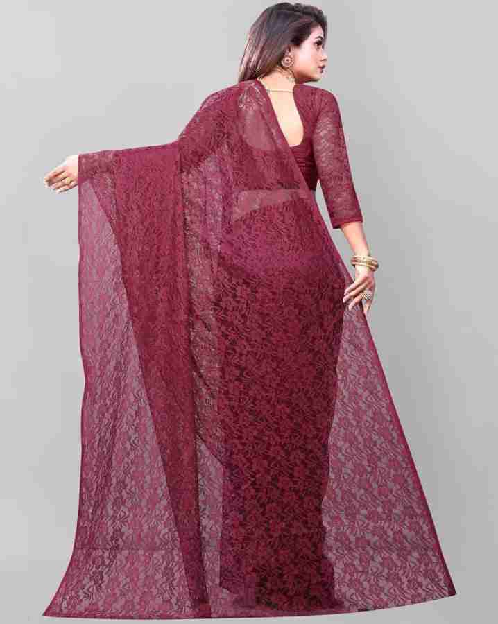 Embroidered Maroon Designer Net Saree, With blouse piece at Rs 1550 in Delhi