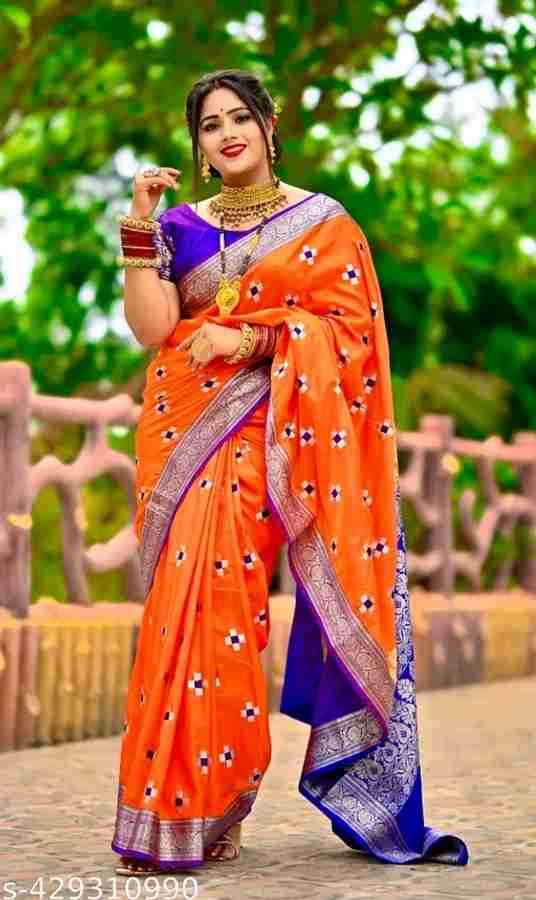Buy Iraivi Self Design Banarasi Satin Orange Sarees Online Best Price In India Flipkart