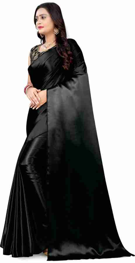 Buy PCDESIGNER Solid Plain Bollywood Satin Black Sarees Online Best Price In India Flipkart