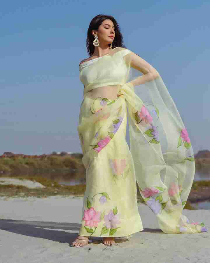 Printed organza saree online top