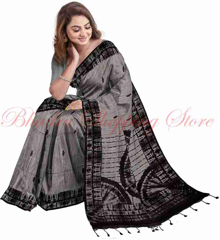 Buy Bhadra Printed Sambalpuri Pure Cotton Black Sarees Online Best Price In India Flipkart