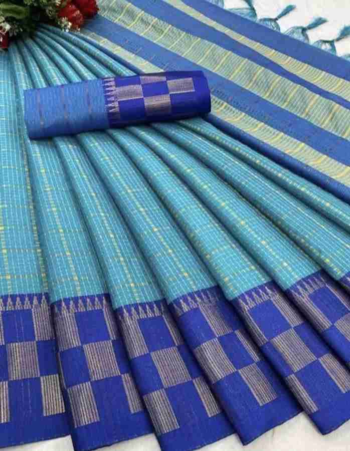 Buy Fashionbuddha Checkered Dharmavaram Cotton Silk Blue Sarees Online Best Price In India Flipkart