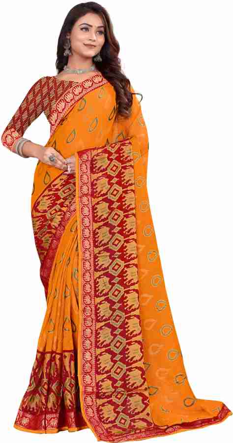 Buy Rangrasiya Sarees Floral Print Bollywood Chiffon Yellow Sarees Online Best Price In India Flipkart