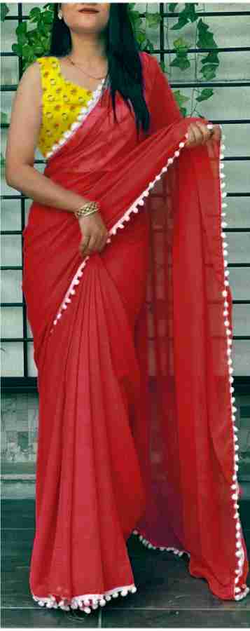 Buy Sareez House Solid/Plain Bollywood Georgette Red Sarees Online @ Best  Price In India