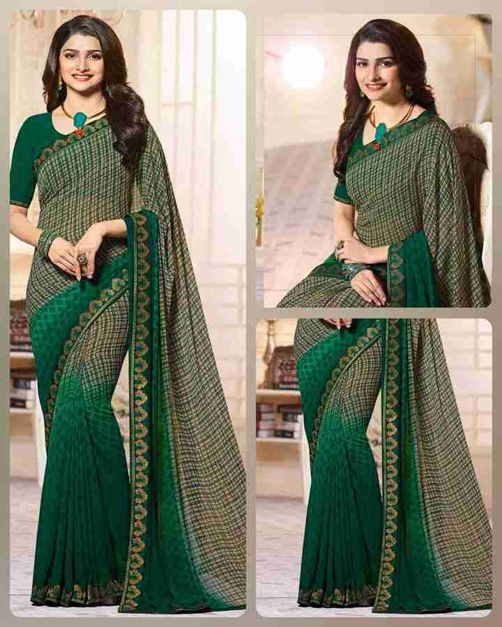 Buy MEETVIN COUTURE Printed Daily Wear Georgette Chiffon Dark Green Sarees Online Best Price In India Flipkart