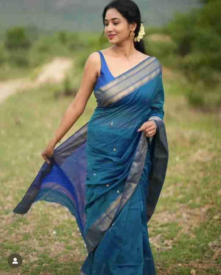 Buy Fospy Women Blue Silk Blend, Pure Woven Casual Regular Banarasi Saree  With Unstitched Blouse Piece Online at Best Prices in India - JioMart.