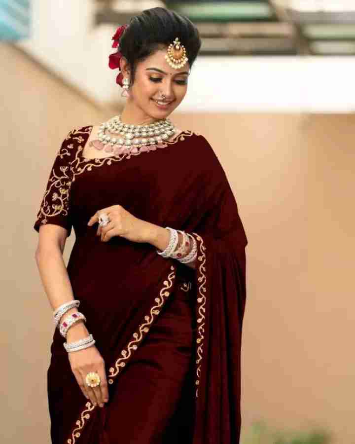 Maroon saree best sale with black blouse