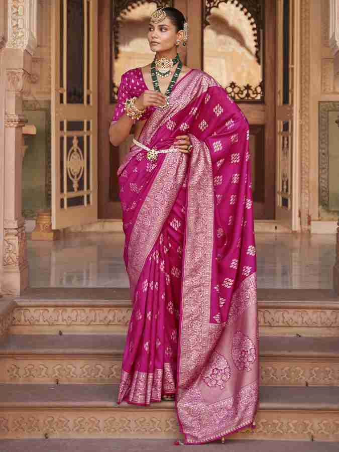 Buy Sareemall Woven Banarasi Silk Blend Pink Sarees Online @ Best