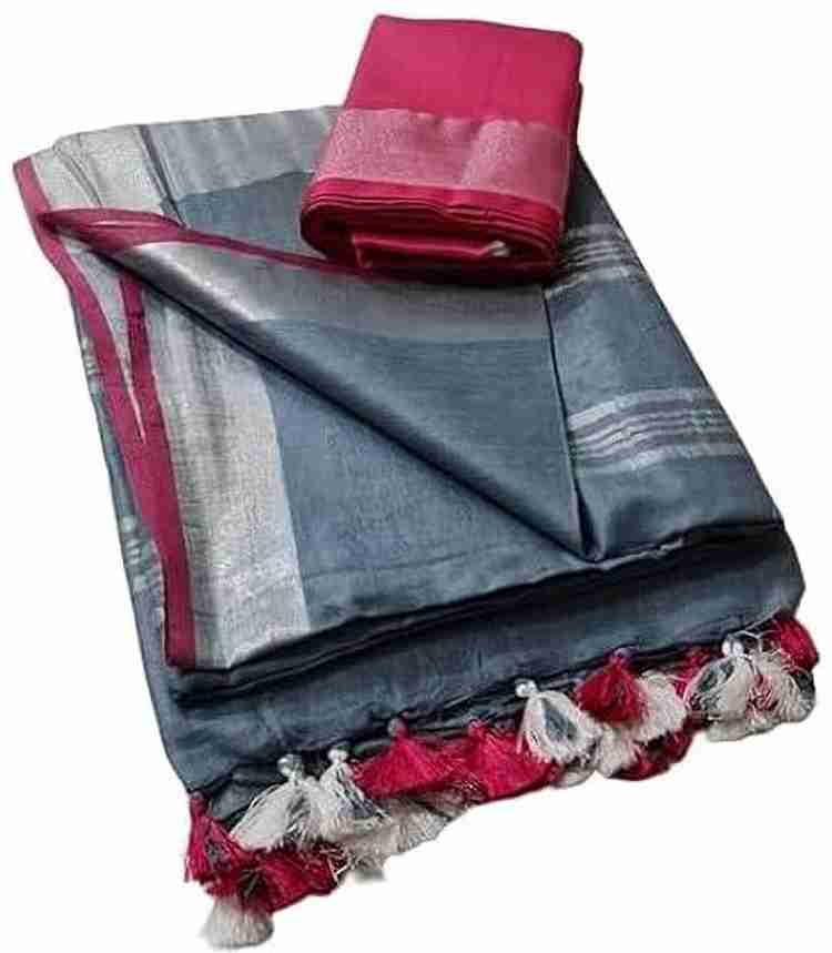 Buy HAIDER ALI AND SONS Solid Plain Handloom Cotton Linen Pink Sarees Online Best Price In India Flipkart