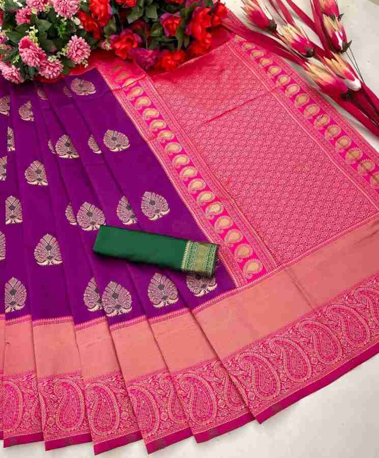 fospy Woven Banarasi Silk Blend, Pure Silk Saree