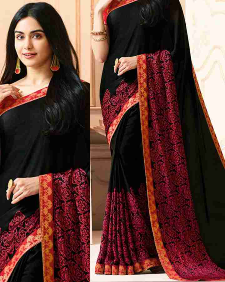 Buy DIKONA DESIGNER Printed Self Design Digital Print Embroidered Floral Print Solid Plain Bollywood Georgette Chiffon Black Sarees Online Best Price In India Flipkart