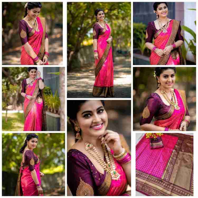 Fahion Boutique Sarees para mujer, Banarasi Kanjivaram, seda tejida Sari |  Regalo de boda indio Diwali Sari y blusa sin coser