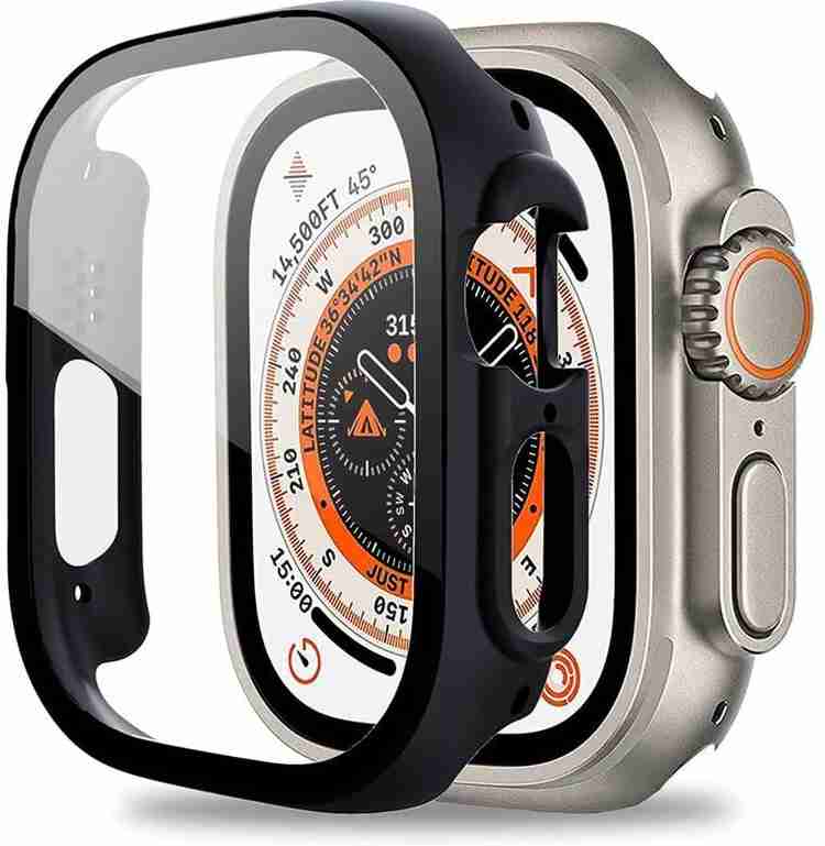 RALGUAT Front and Back Tempered Glass for Hard PC Bumper Tempered Glass Screen Protective Case Cover Compatible for Apple Watch Series 8 Ultra 49MM Black Compatible for Apple Watch Ultra 49mm Screen
