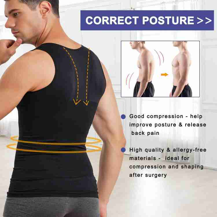 QRIC Mens Compression Shirts Shapewear Slimming Body Shaper Tank Top Vest  Belly Control Undershirt White 2XL