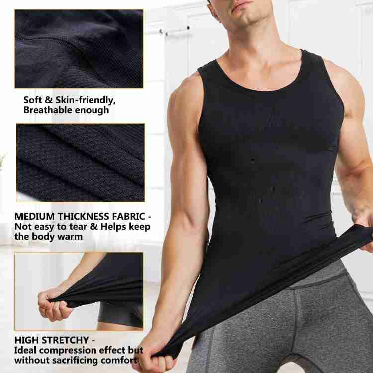 OLSIC Men Compression Shirt Slimming Body Shaper Vest Tummy Control  Shapewear Abdomen Undershirt Gym Workout Tank Top(White)