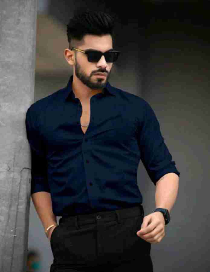 Dark blue shirt sales casual