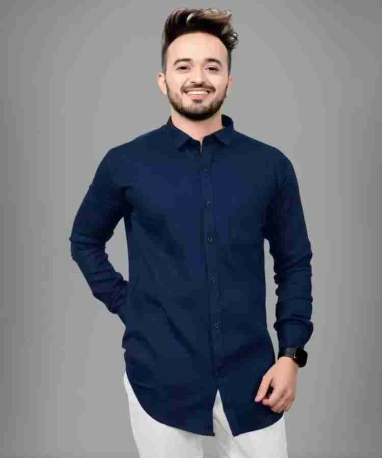 Ruhella Fashion Men Solid Casual Blue Shirt