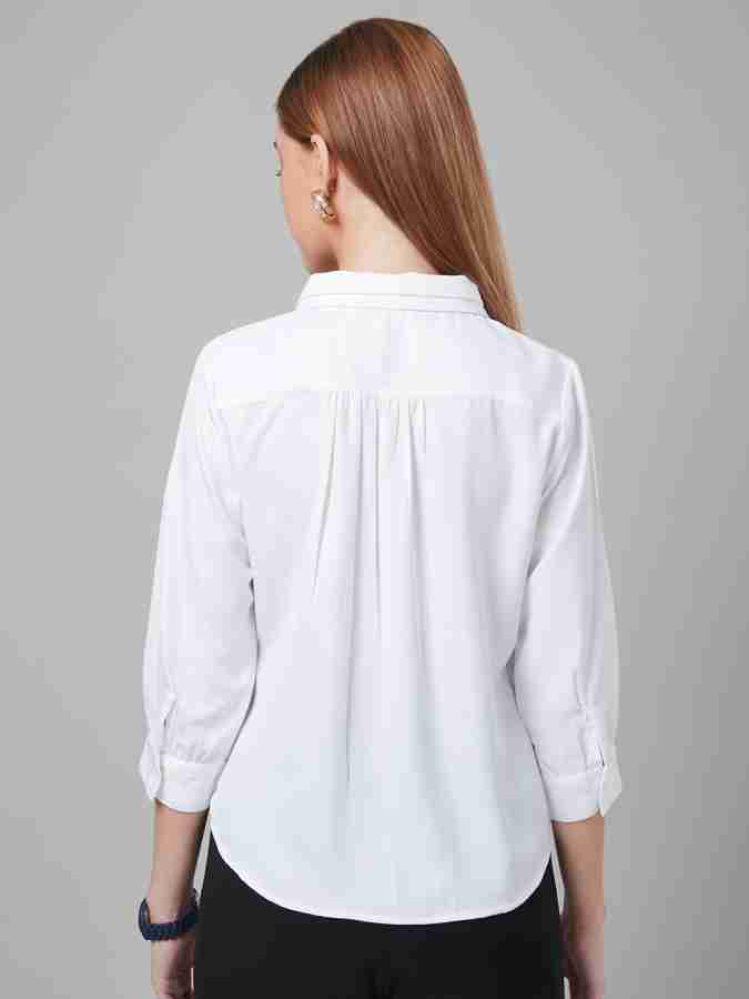 Buy Style Quotient Women Solid White Cotton Smart Casual Oversized Shirt  online