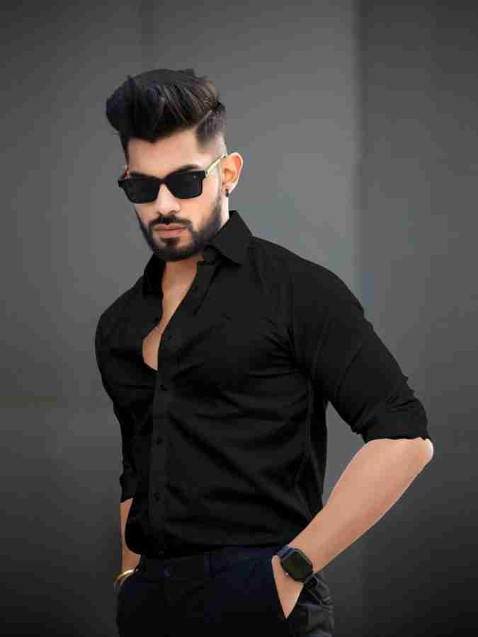 Uv Fashion Men Solid Casual Black Shirt