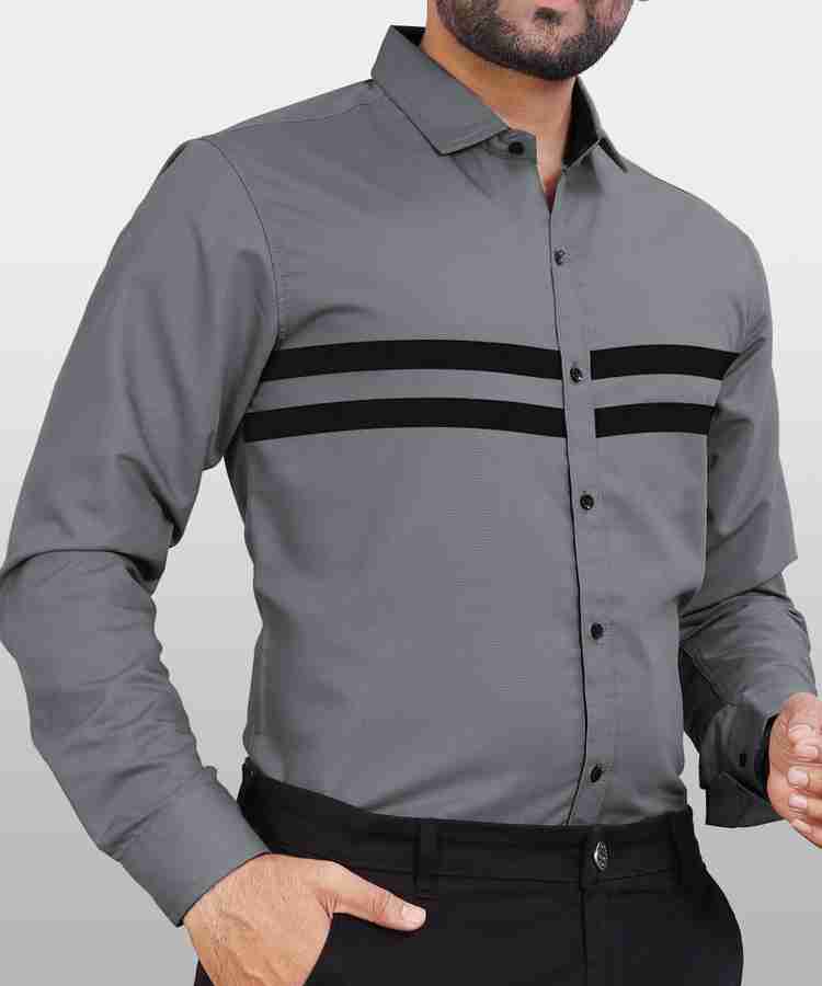 VeBNoR Men Solid Formal Grey Shirt