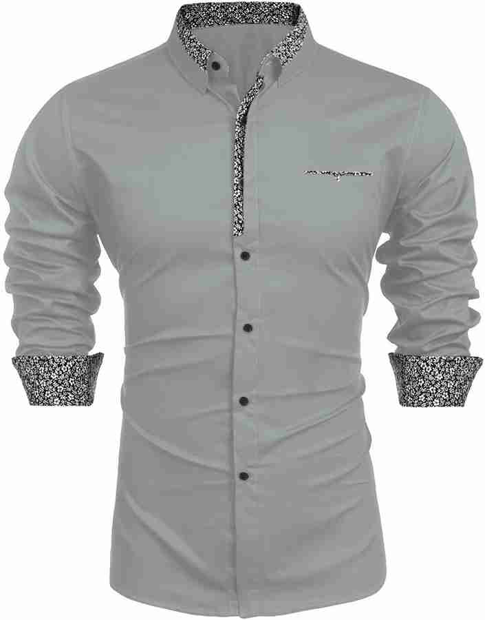 Webric Men Solid Casual Grey Shirt