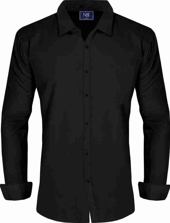 Mens fitted black dress shirt store