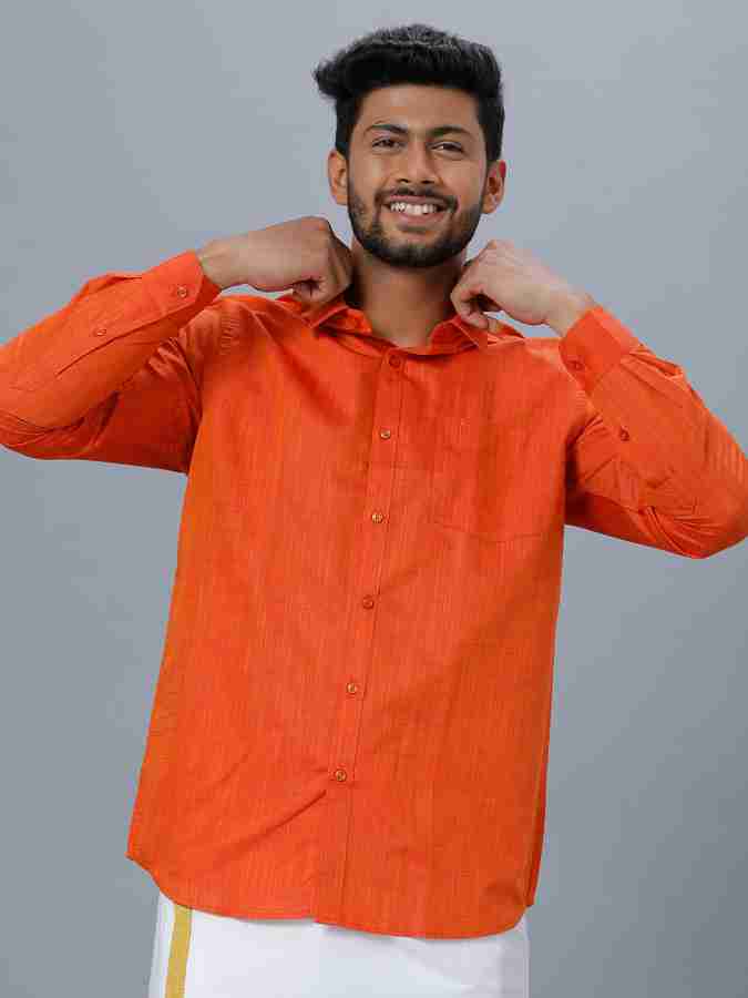 Ramraj Cotton Men Solid Casual Orange Shirt - Buy Ramraj Cotton Men Solid  Casual Orange Shirt Online at Best Prices in India