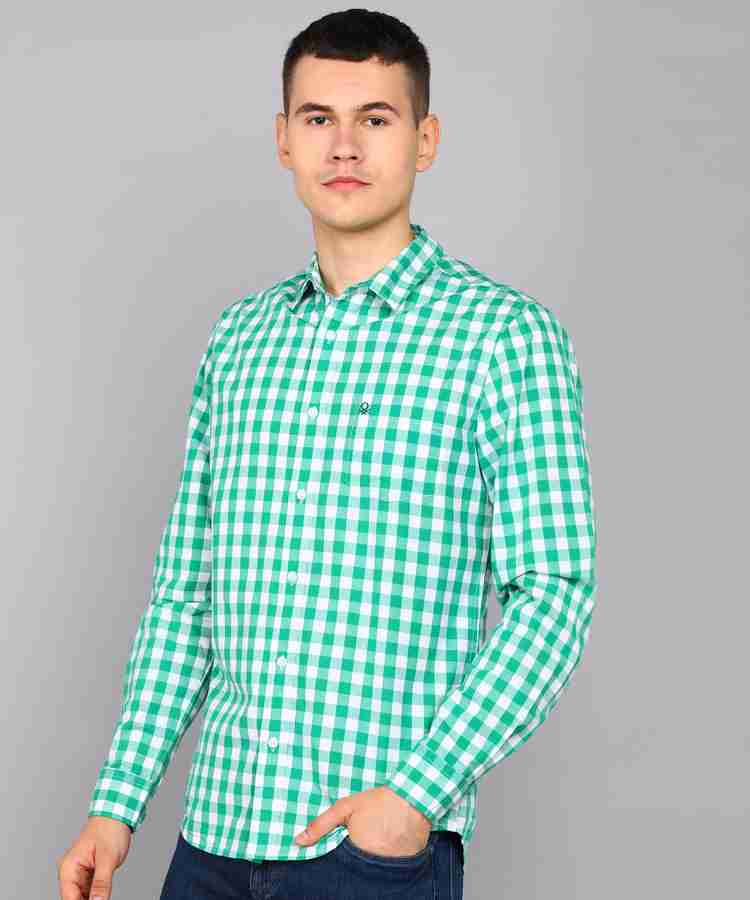 Green and deals white checkered shirt