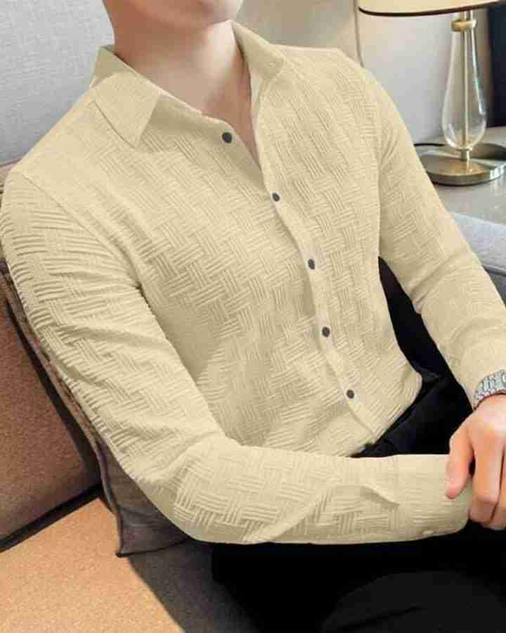 A.C.W Men Self Design Casual Cream Shirt - Buy A.C.W Men Self 