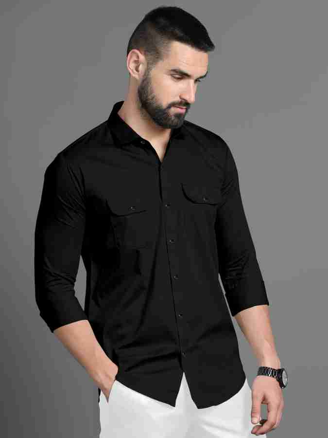 Mg Corporation Men Solid Casual Black Shirt - Buy Mg Corporation 