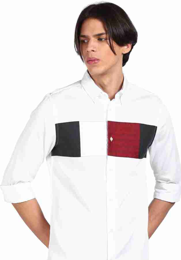 TOMMY HILFIGER Men Color Block Casual White Shirt