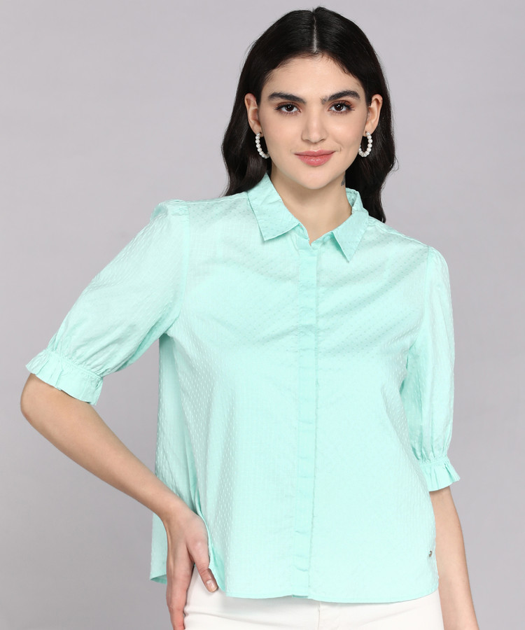 Allen Solly Women Self Design Casual Blue Shirt - Buy Allen Solly Women  Self Design Casual Blue Shirt Online at Best Prices in India | Flipkart.com